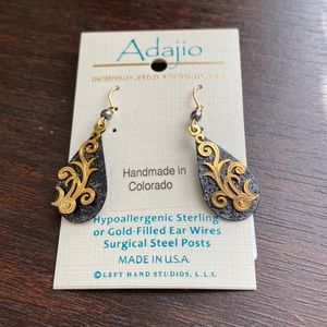 Gold and Grey Glitter Dangle Earrings